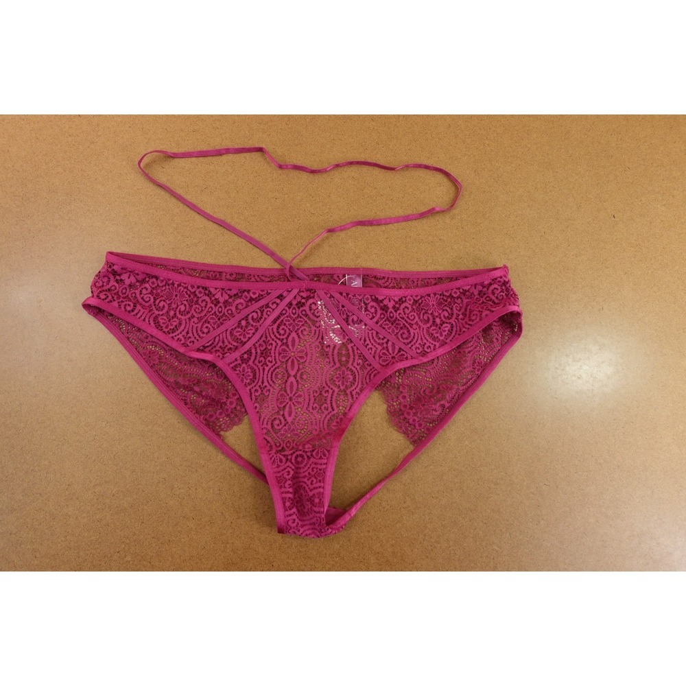 Adore Me Womens Size 1X Boysenberry Lace Strappy Open Back Bikini Panty‎ NWT